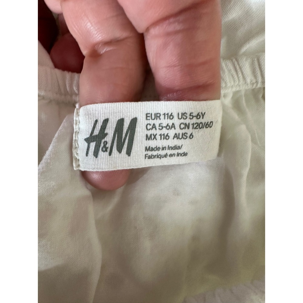 H&M Dress Girls 5-6Y White Eyelet Ruffle Off Shoulder Summer Casual Boho - Picture 3 of 7